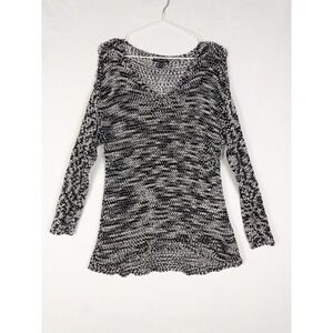 Eileen Fisher Blouse Womens‎ PS V Neck Gray Black Crochet Long Sleeve